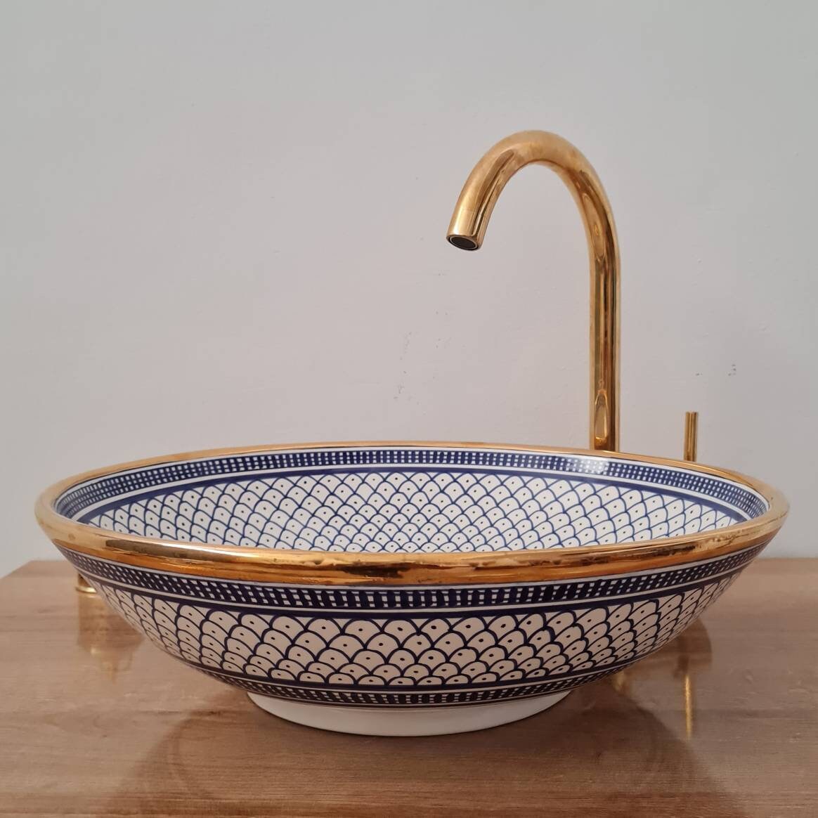 14K Carat Gold contour bathroom sink | Hand painted ceramic sink #77