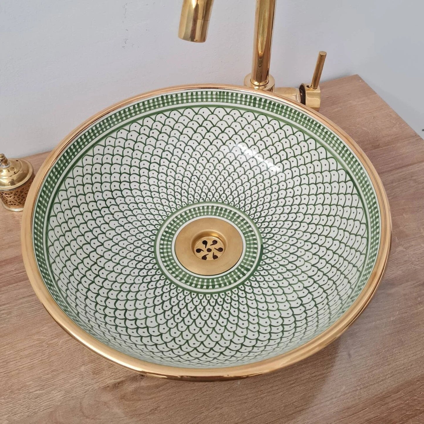 14K Carat Gold contour bathroom sink | Hand painted ceramic sink | Bathroom sink #20