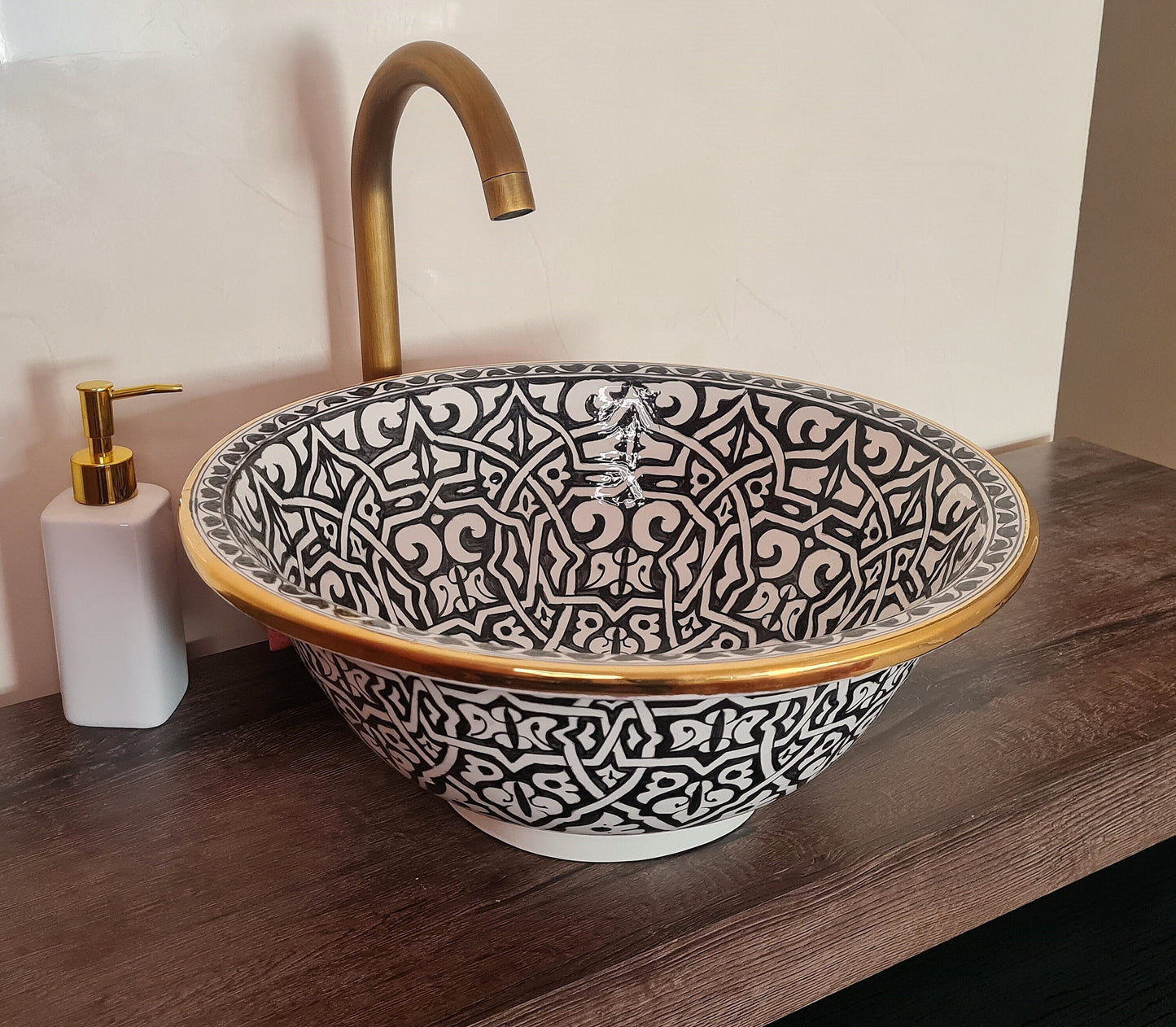 14K Carat Gold contour bathroom sink | Hand painted ceramic sink #80