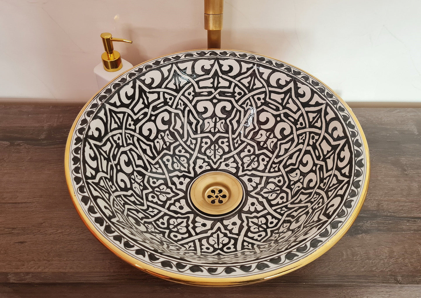 14K Carat Gold contour bathroom sink | Hand painted ceramic sink #80