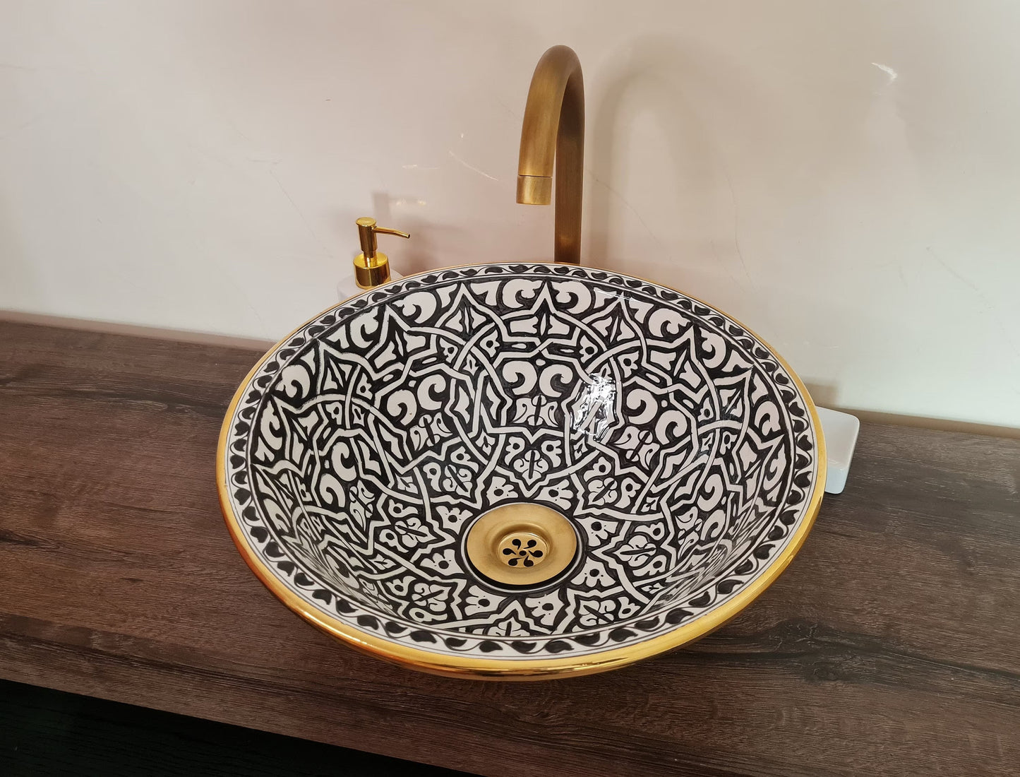 14K Carat Gold contour bathroom sink | Hand painted ceramic sink #80