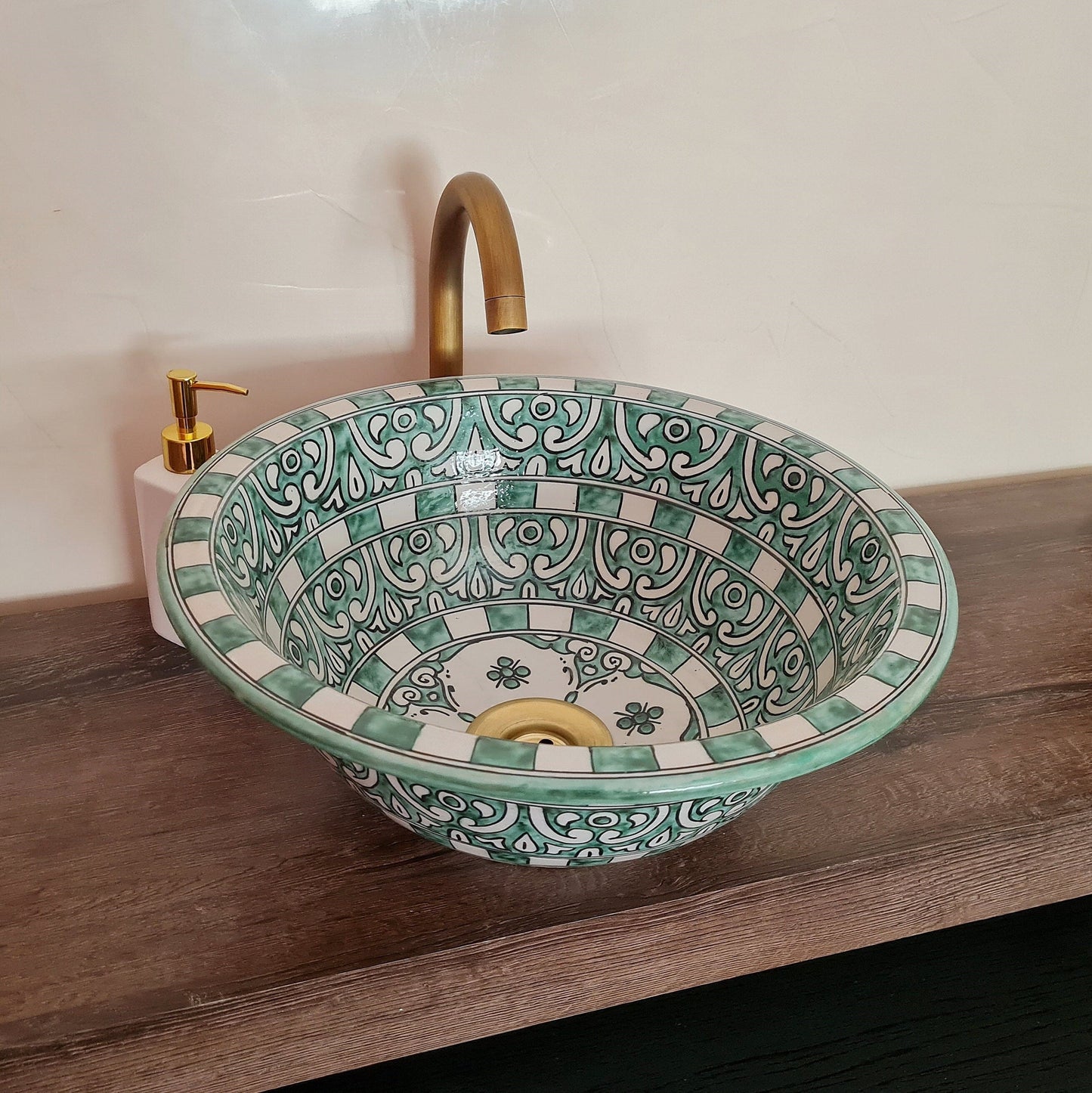 Vasque vert élégante pour salle de bain | Lavabo en céramique style marocain #185