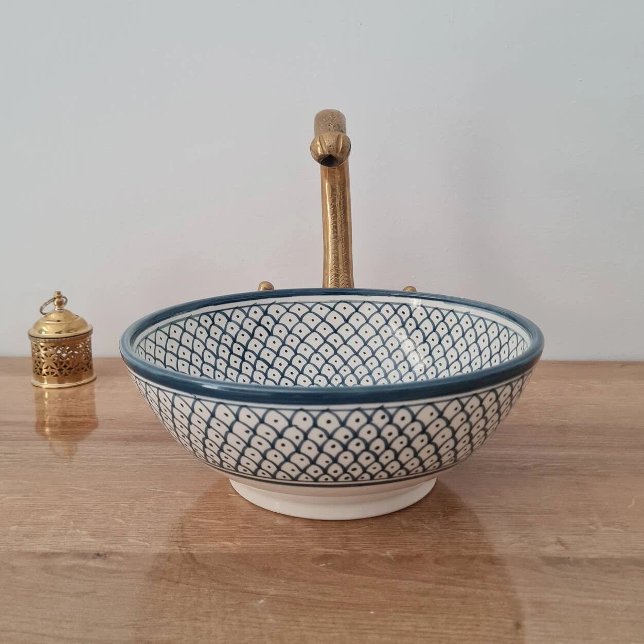 Vasque marocaine de salle de bain | Lavabo marocain en céramique style zellige salle de bain - moroccan sink bowl #29