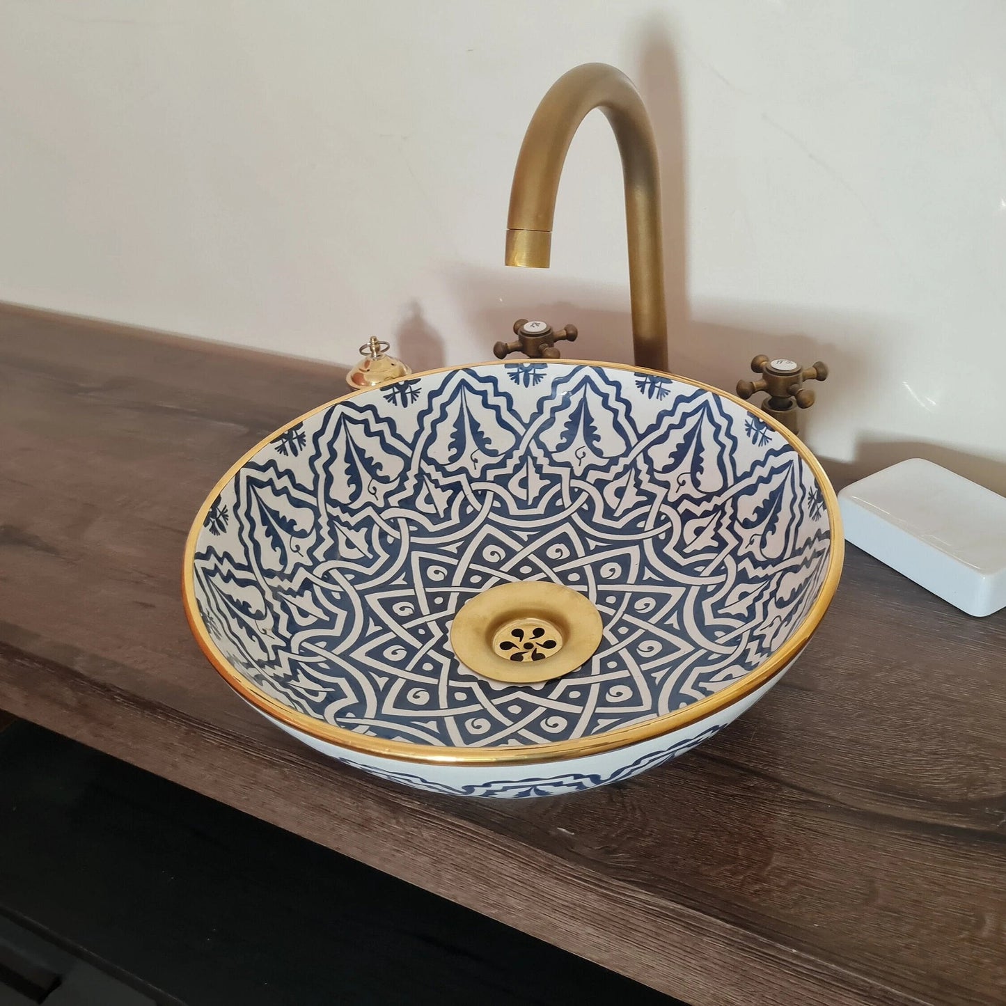 14K Carat Gold contour bathroom sink | Hand painted ceramic sink #81