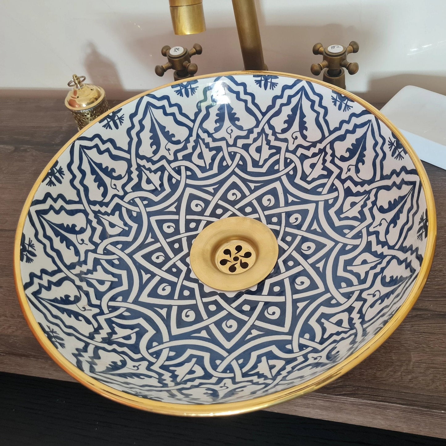 14K Carat Gold contour bathroom sink | Hand painted ceramic sink #81