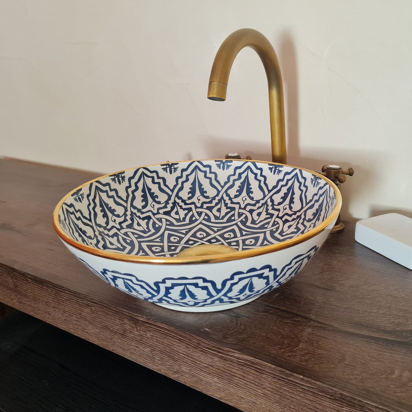 14K Carat Gold contour bathroom sink | Hand painted ceramic sink #81