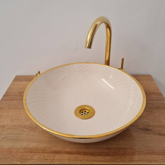 14K Carat Gold contour bathroom sink | Hand painted ceramic sink #76