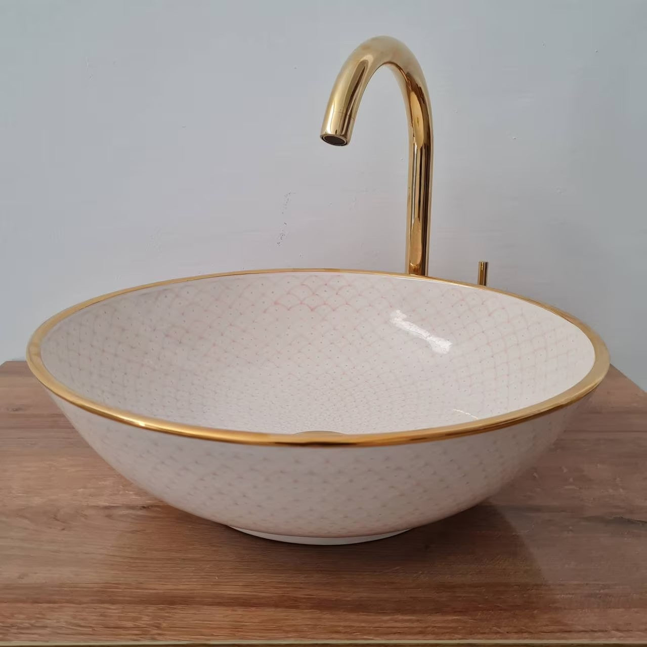 14K Carat Gold contour bathroom sink | Hand painted ceramic sink #76