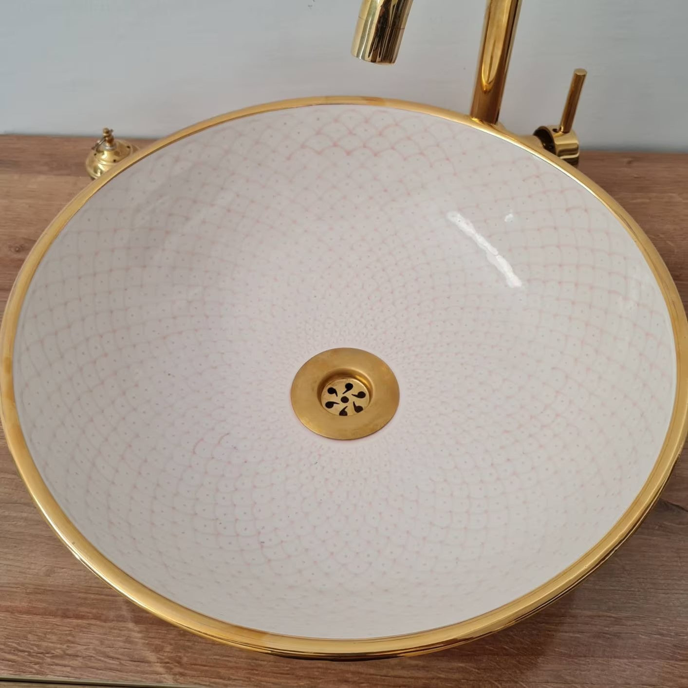 14K Carat Gold contour bathroom sink | Hand painted ceramic sink #76