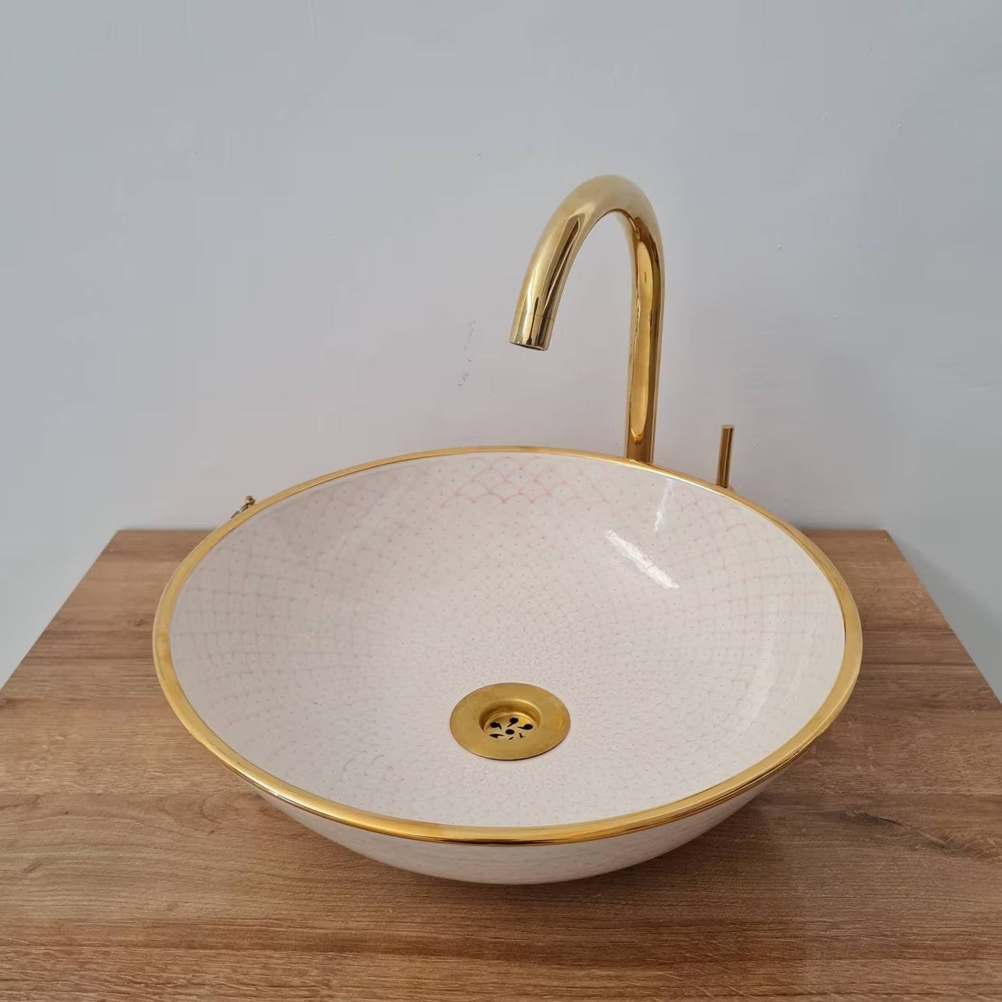 14K Carat Gold contour bathroom sink | Hand painted ceramic sink #76