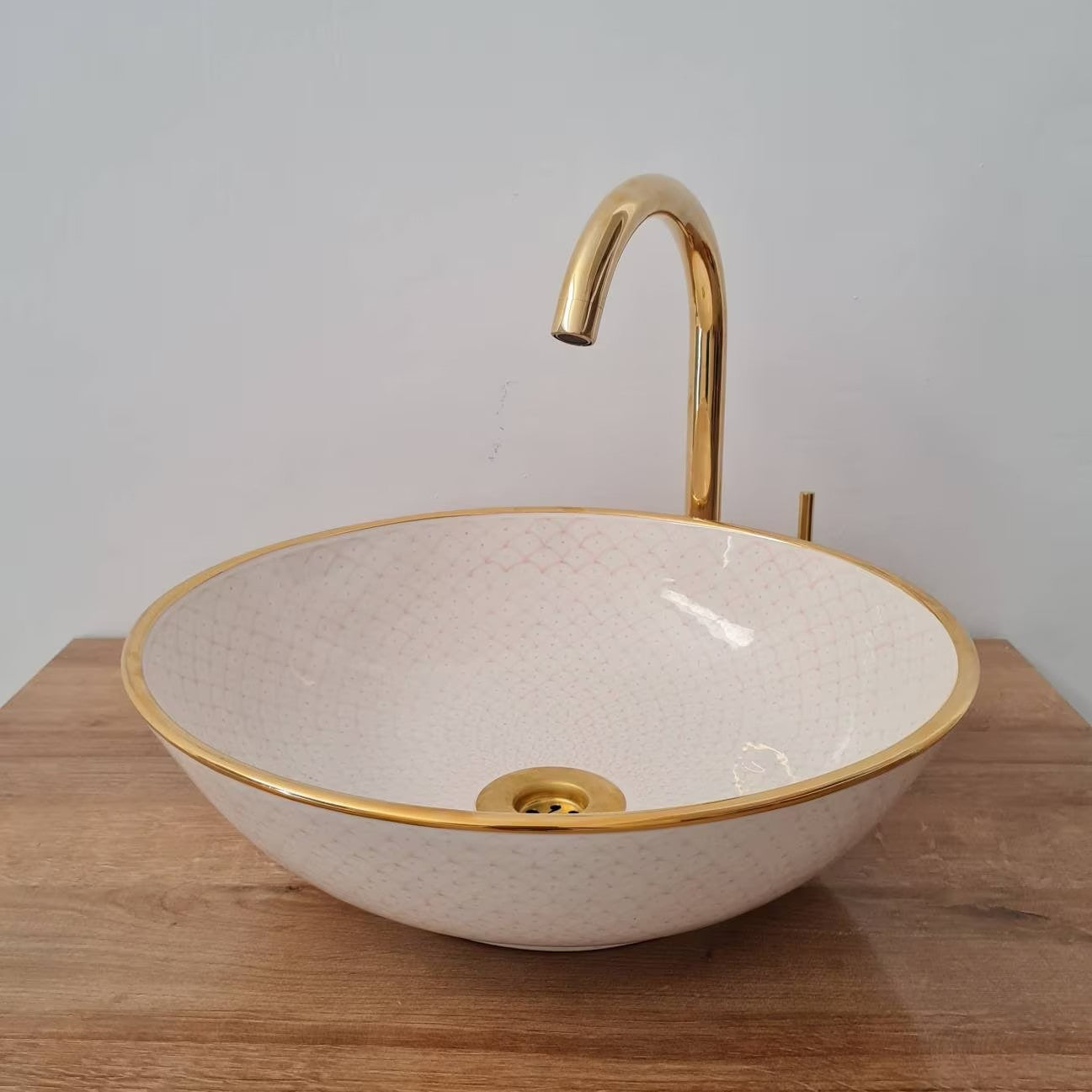 14K Carat Gold contour bathroom sink | Hand painted ceramic sink #76