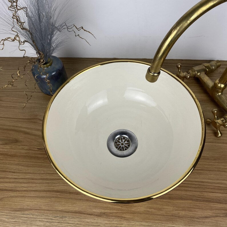 14K Carat Gold contour bathroom sink | Hand painted ceramic sink #255