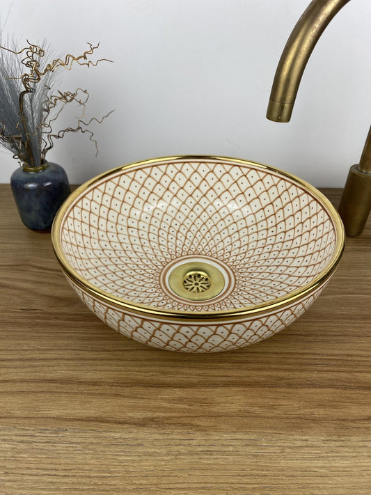 14K Carat Gold contour bathroom sink | Hand painted ceramic sink #256