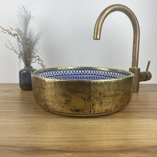 Moroccan hand painted sink - Solid brass and ceramic sink - Moroccan brass sink - Brass sink #262