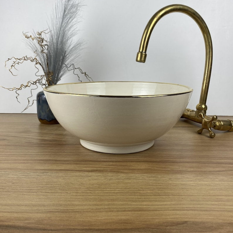 14K Carat Gold contour bathroom sink | Hand painted ceramic sink #255