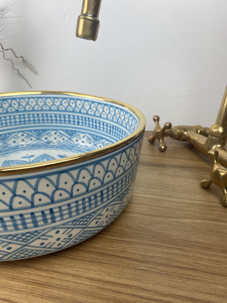 14K Carat Gold contour bathroom sink | Hand painted ceramic sink #251