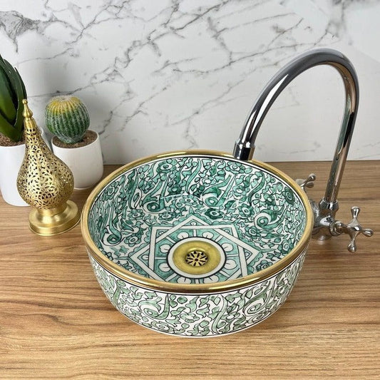 14K Gold contour bathroom sink | Handcrafted Ceramic Sink | Sink  #20M