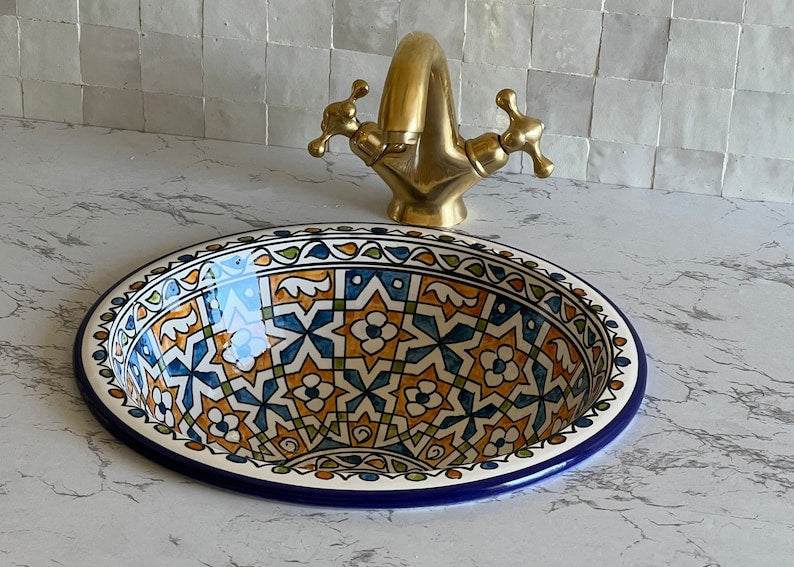 Vasque Marocaine en céramique pour une salle de bain élégante  | colorful sink bowl #49