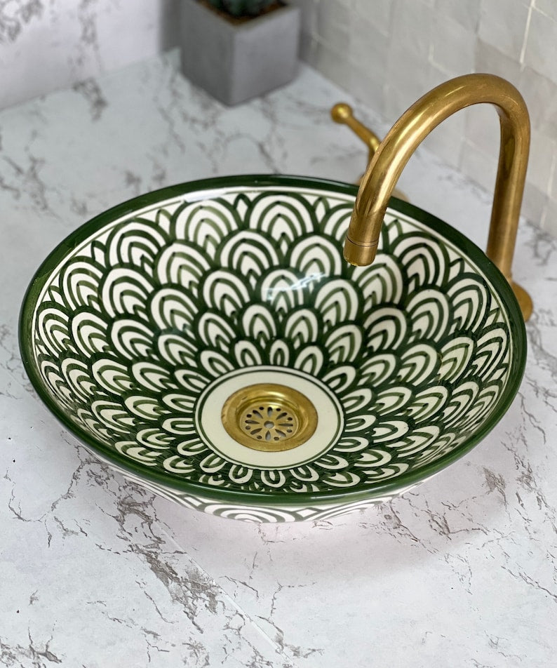 Vasque Marocaine en Céramique pour une Salle de Bain Élégante - Green sink bowl #53