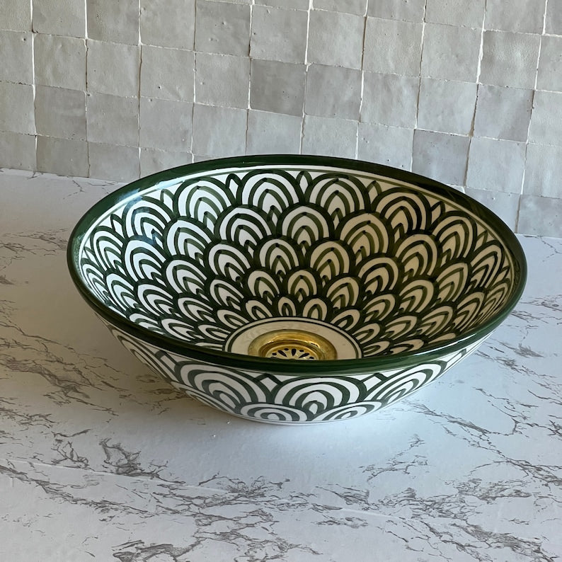 Vasque Marocaine en Céramique pour une Salle de Bain Élégante - Green sink bowl #53