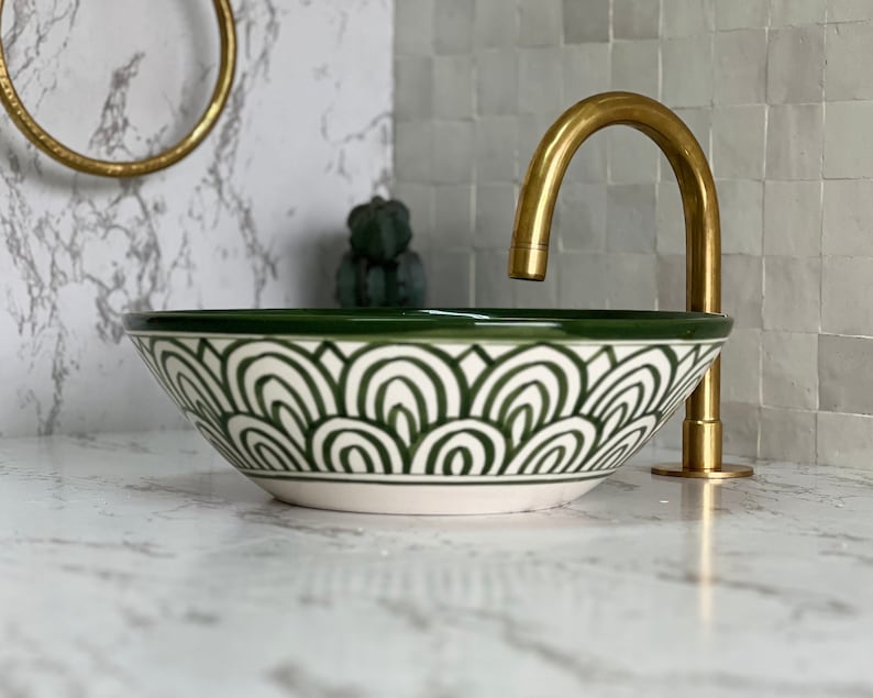 Vasque Marocaine en Céramique pour une Salle de Bain Élégante - Green sink bowl #53