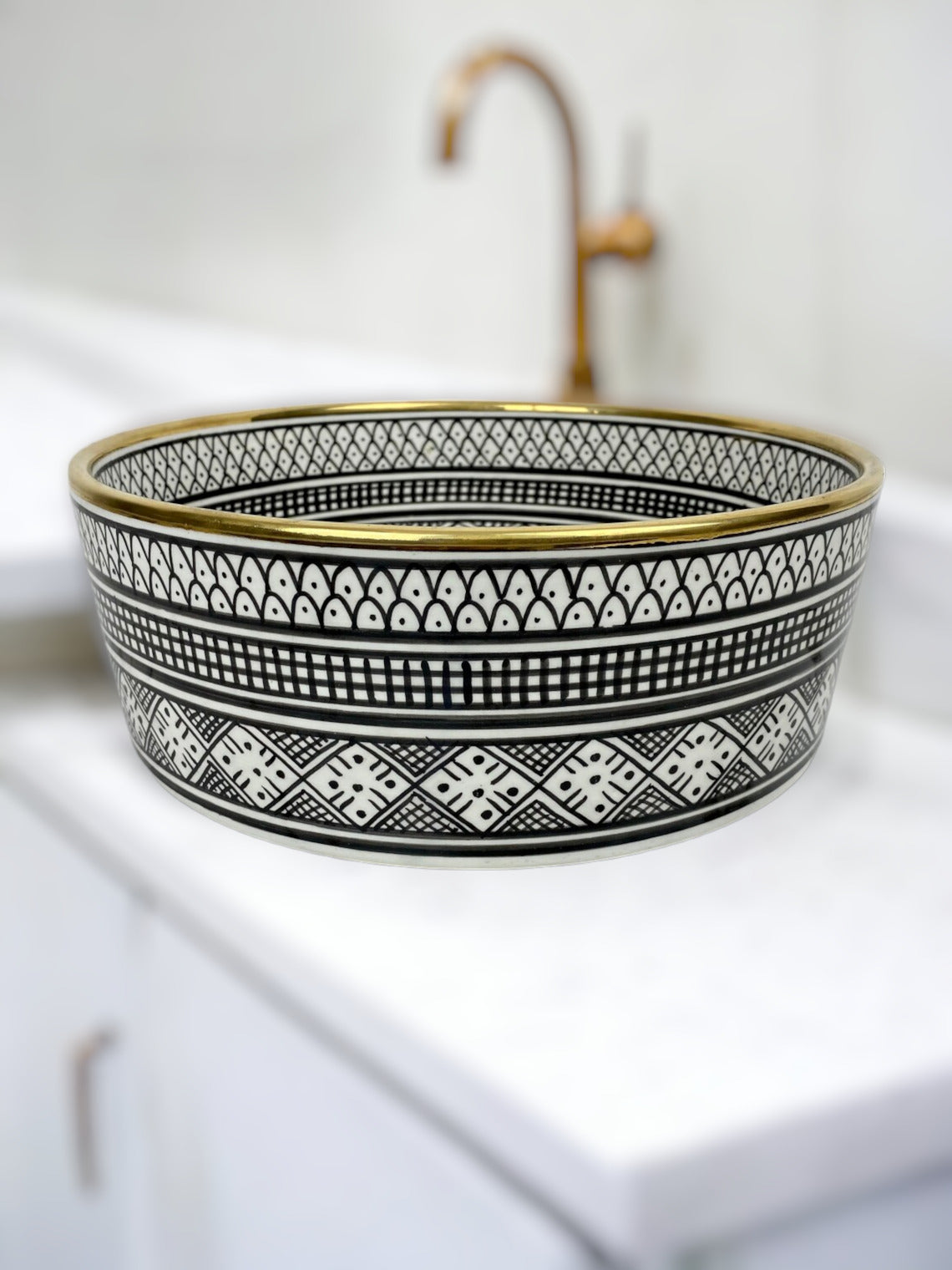 14K Carat Gold contour bathroom sink | Hand painted ceramic sink | Golden sink bowl #67