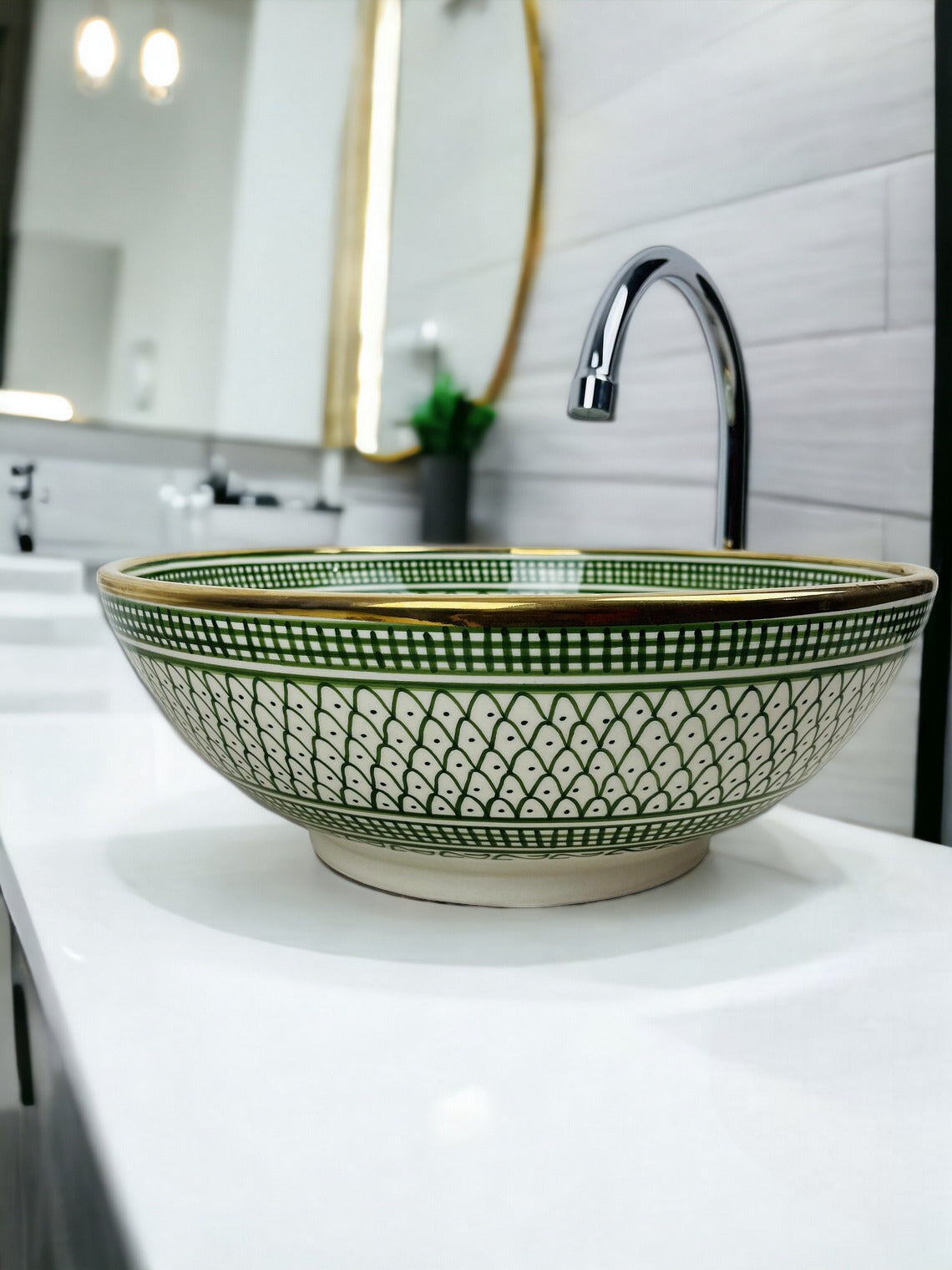 14K Carat Gold contour bathroom sink | Hand painted ceramic sink | Golden sink bowl #68