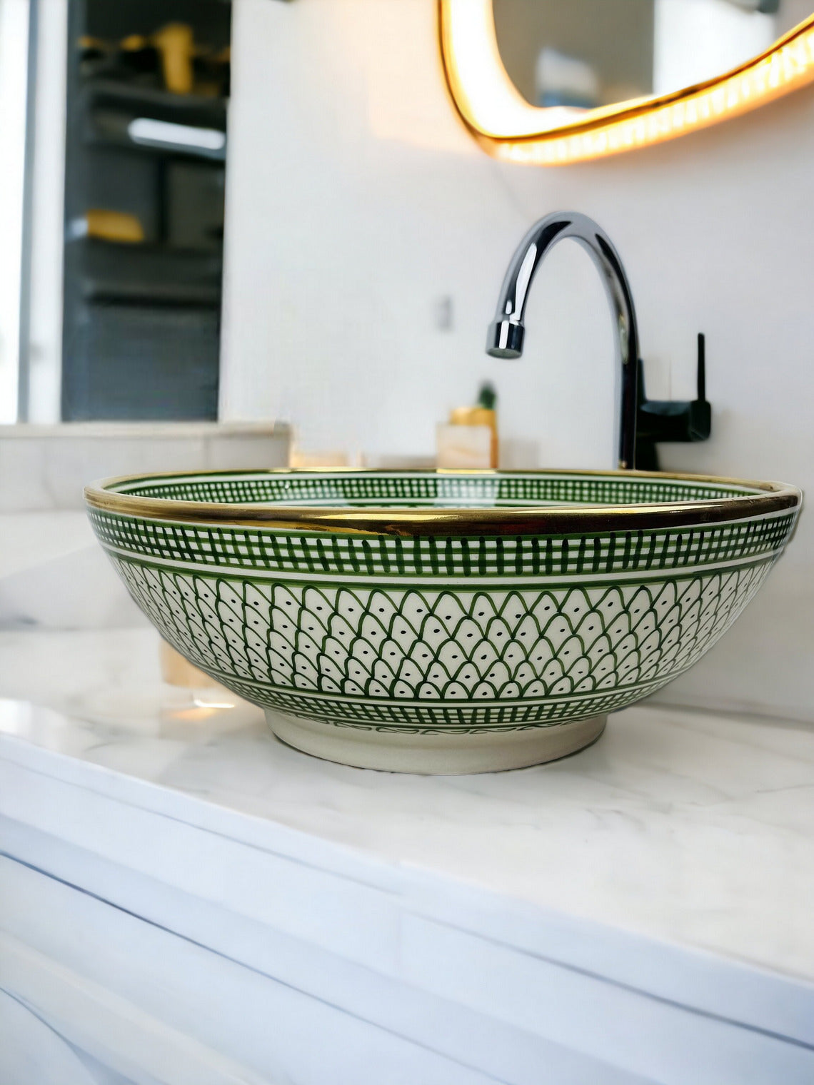 14K Carat Gold contour bathroom sink | Hand painted ceramic sink | Golden sink bowl #68