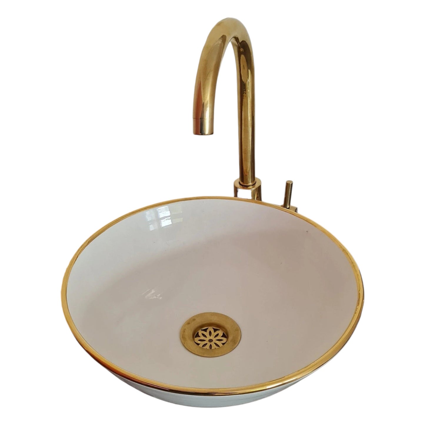 14K Carat Gold contour bathroom sink | Hand painted ceramic sink | Golden sink bowl #69