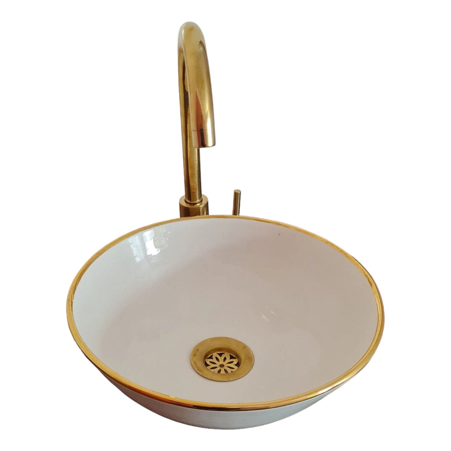 14K Carat Gold contour bathroom sink | Hand painted ceramic sink | Golden sink bowl #69