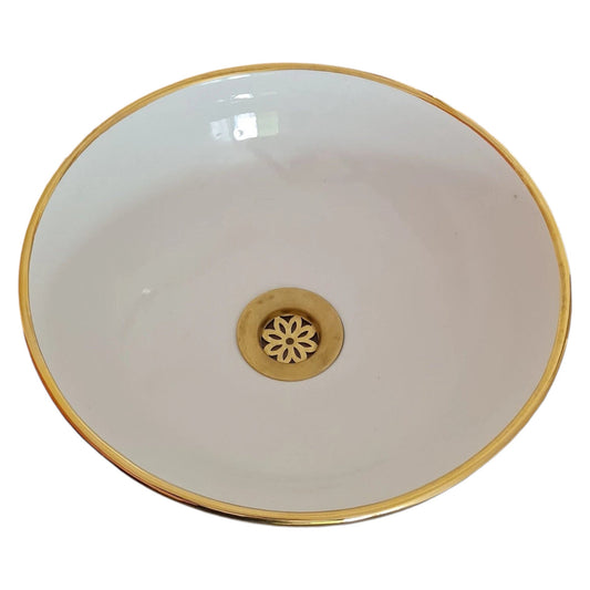 14K Carat Gold contour bathroom sink | Hand painted ceramic sink | Golden sink bowl #69