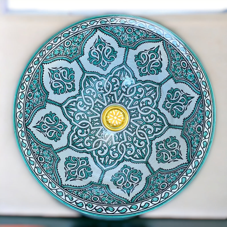 Vasque marocaine en céramique peintes à la main - Vasque vert - vasque à poser - évier - moroccan sink bowl #203