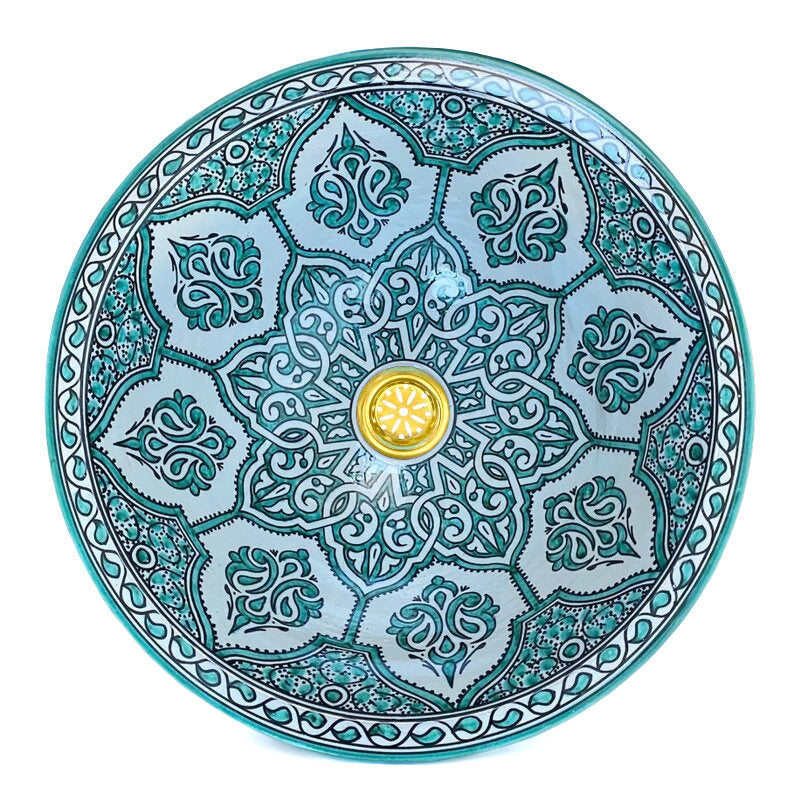 Vasque marocaine en céramique peintes à la main - Vasque vert - vasque à poser - évier - moroccan sink bowl #203