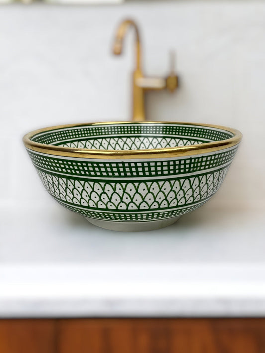 Moroccan Sink With Golden Rim Green Color #82