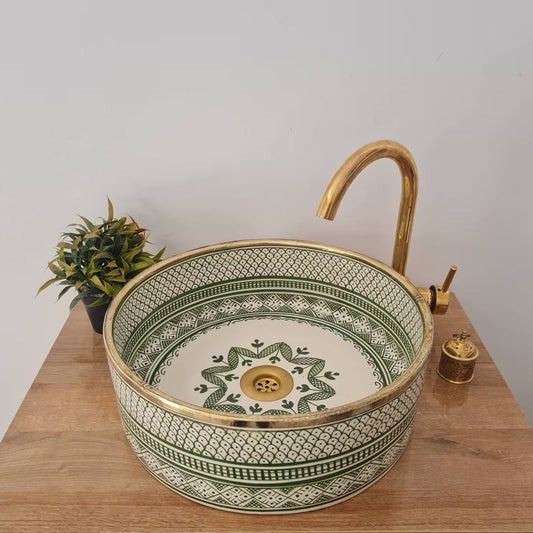 Moroccan ceramic sink for bathroom | Brass border bathroom sink #61