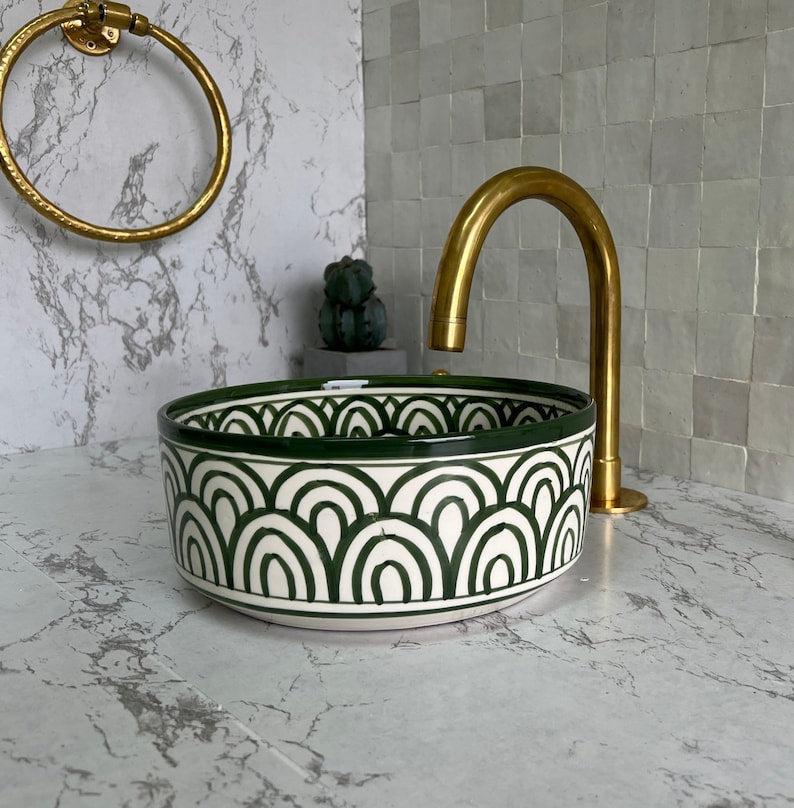 Vasque Marocaine en Céramique pour une Salle de Bain Élégante - Green sink bowl #57B