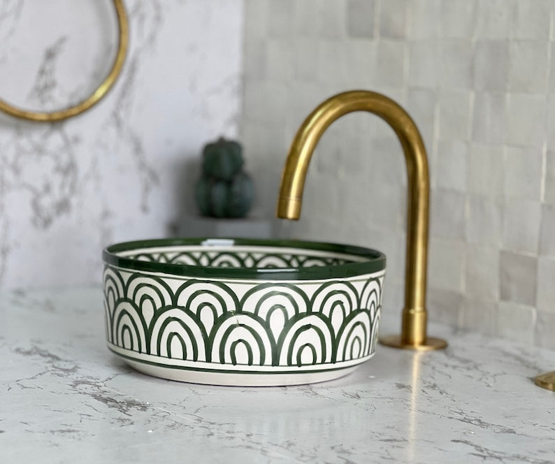 Vasque Marocaine en Céramique pour une Salle de Bain Élégante - Green sink bowl #57B