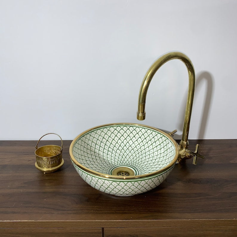 14K Carat Gold contour bathroom sink | Hand painted ceramic sink | Bathroom sink #20D