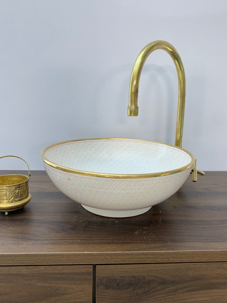 14K Carat Gold contour bathroom sink | Hand painted ceramic sink | Bathroom sink #20E