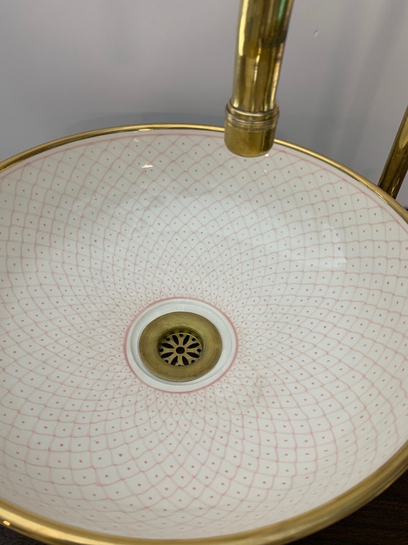 14K Carat Gold contour bathroom sink | Hand painted ceramic sink | Bathroom sink #20E