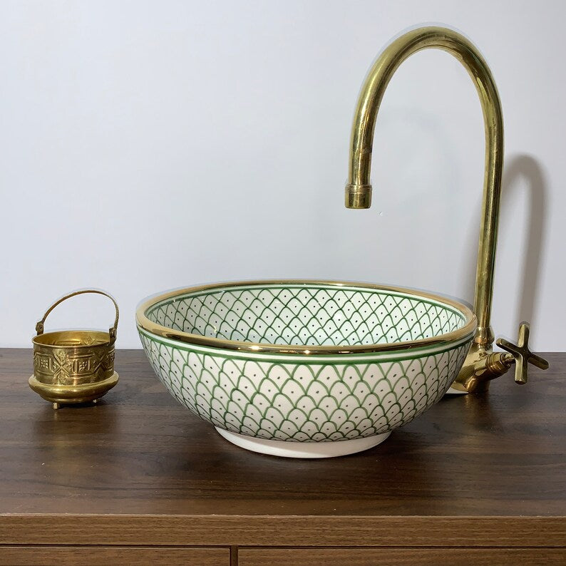 14K Carat Gold contour bathroom sink | Hand painted ceramic sink | Bathroom sink #20D