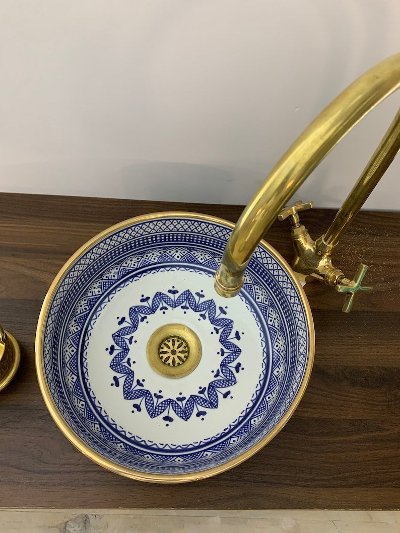 14K Carat Gold contour bathroom sink | Hand painted ceramic sink | Bathroom sink #20G