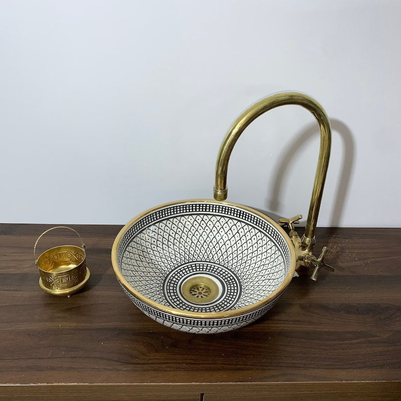 14K Carat Gold contour bathroom sink | Hand painted ceramic sink | Bathroom sink #20B