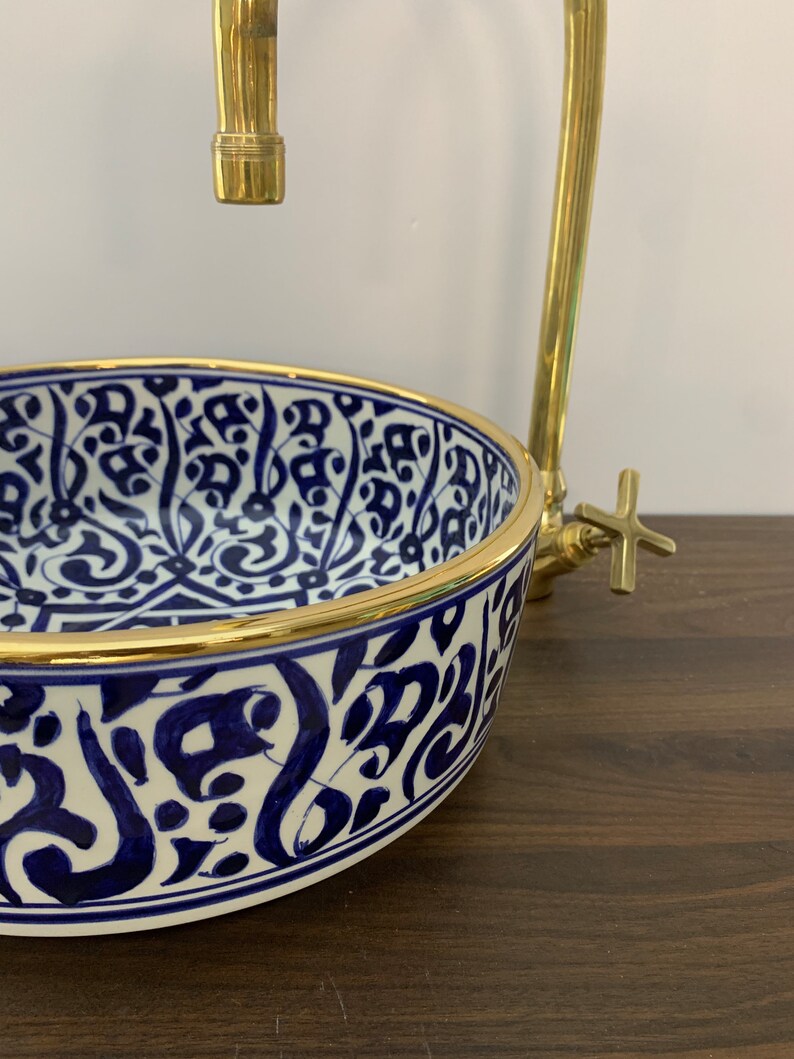 14K Carat Gold contour bathroom sink | Hand painted ceramic sink | Bathroom sink #20J