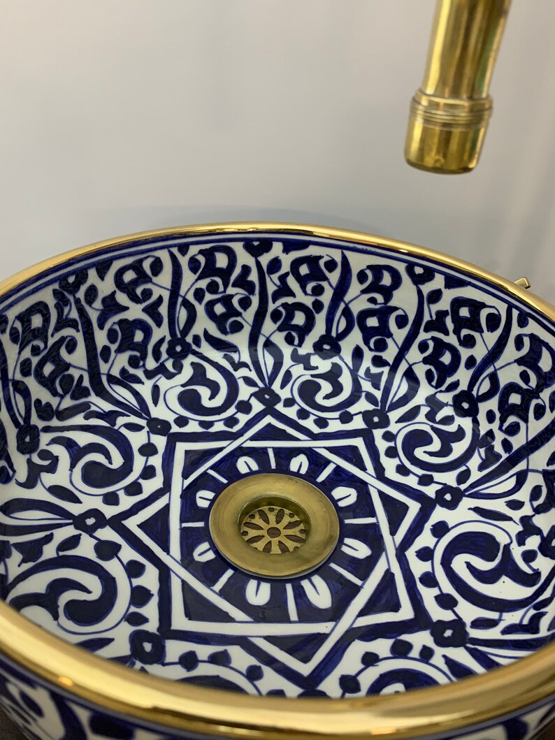 14K Carat Gold contour bathroom sink | Hand painted ceramic sink | Bathroom sink #20J