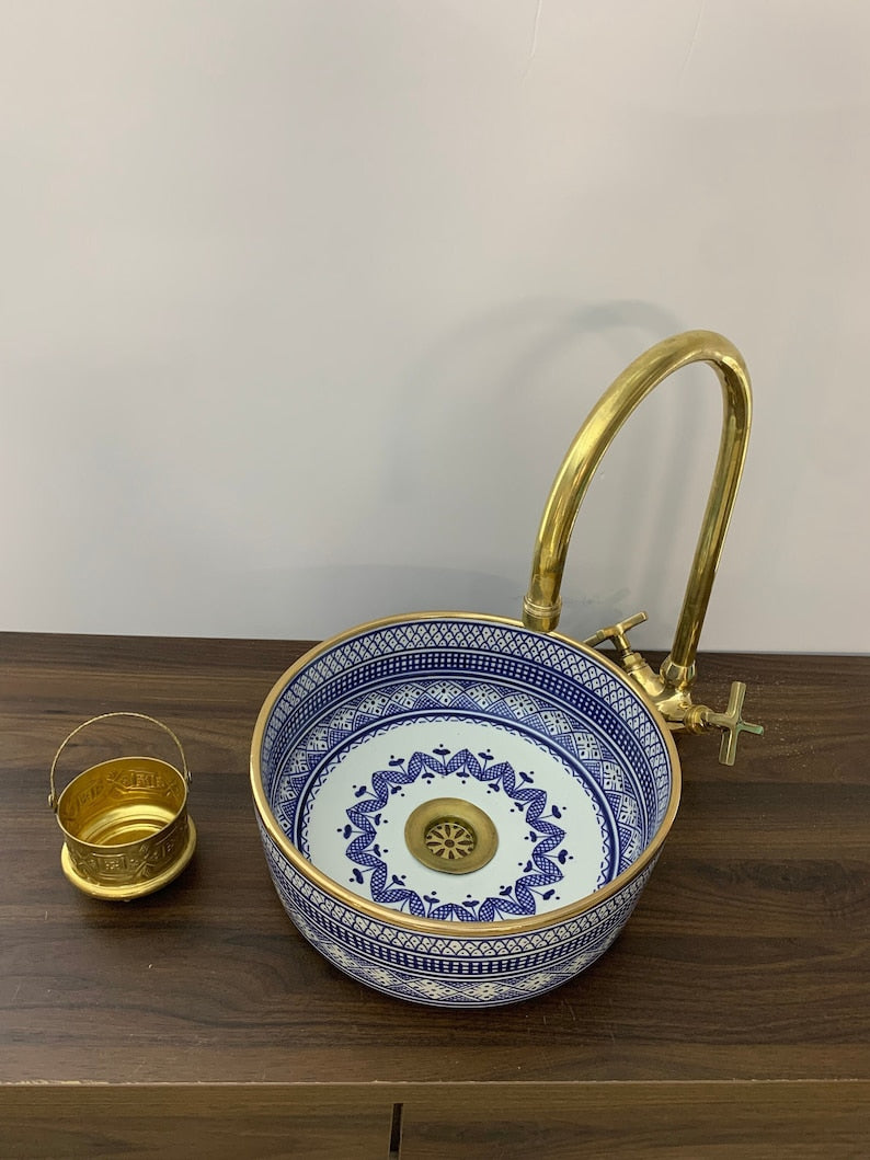 14K Carat Gold contour bathroom sink | Hand painted ceramic sink | Bathroom sink #20G