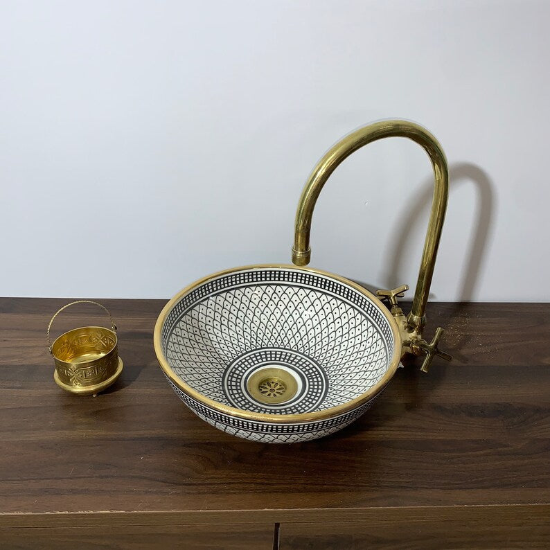 14K Carat Gold contour bathroom sink | Hand painted ceramic sink | Bathroom sink #20B