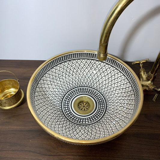 14K Carat Gold contour bathroom sink | Hand painted ceramic sink | Bathroom sink #20B