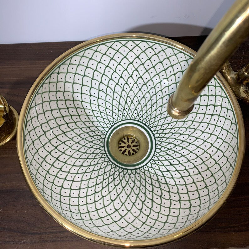 14K Carat Gold contour bathroom sink | Hand painted ceramic sink | Bathroom sink #20D