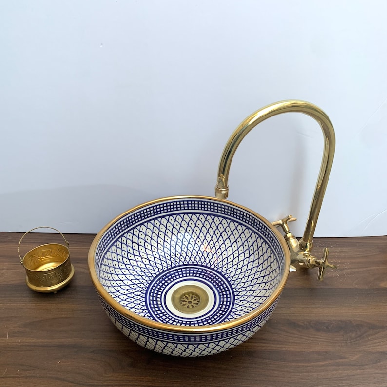 14K Carat Gold contour bathroom sink | Hand painted ceramic sink | Bathroom sink #20A